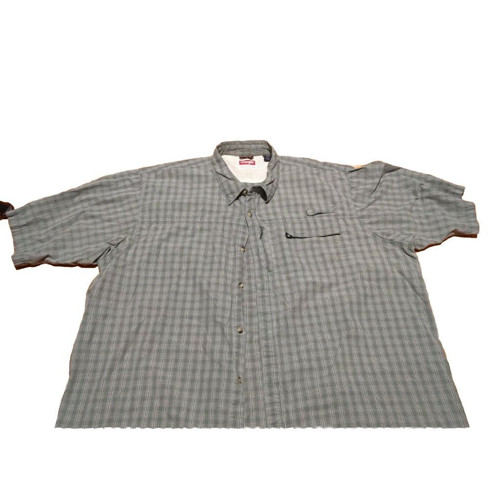 Wrangler 3XL Short Sleeve Green/ White Plaid Men's Button Down Shirt